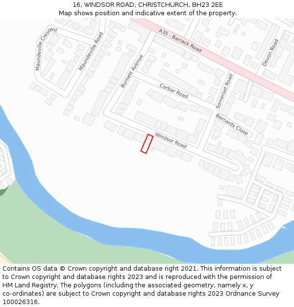 16, WINDSOR ROAD, CHRISTCHURCH, BH23 2EE: Location map and indicative extent of plot