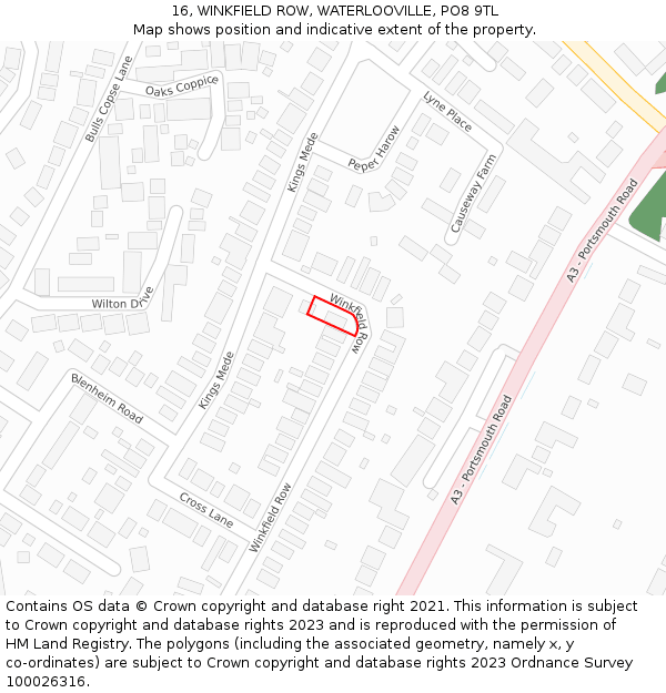 16, WINKFIELD ROW, WATERLOOVILLE, PO8 9TL: Location map and indicative extent of plot