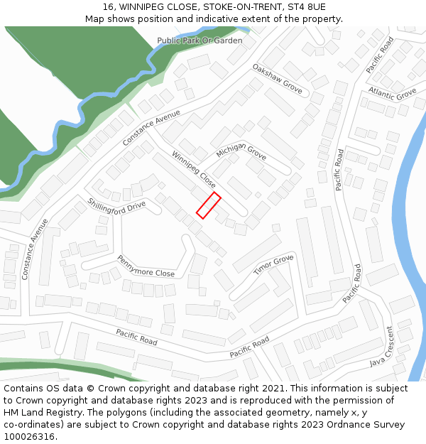 16, WINNIPEG CLOSE, STOKE-ON-TRENT, ST4 8UE: Location map and indicative extent of plot