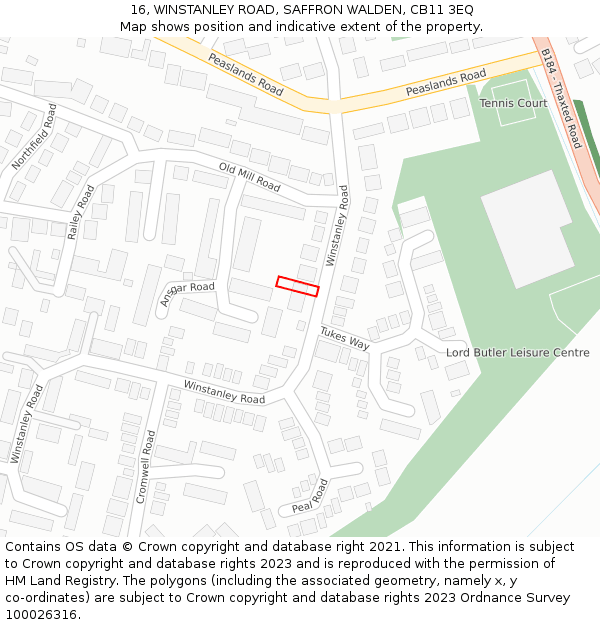 16, WINSTANLEY ROAD, SAFFRON WALDEN, CB11 3EQ: Location map and indicative extent of plot