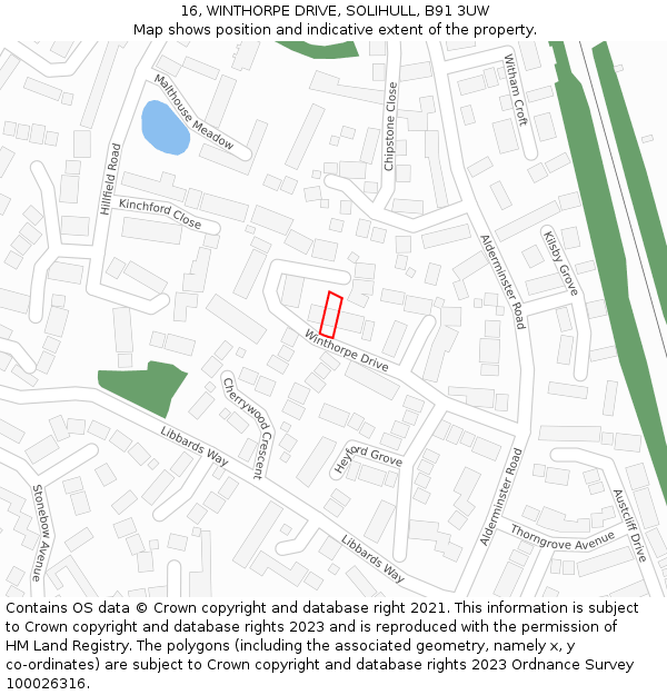 16, WINTHORPE DRIVE, SOLIHULL, B91 3UW: Location map and indicative extent of plot