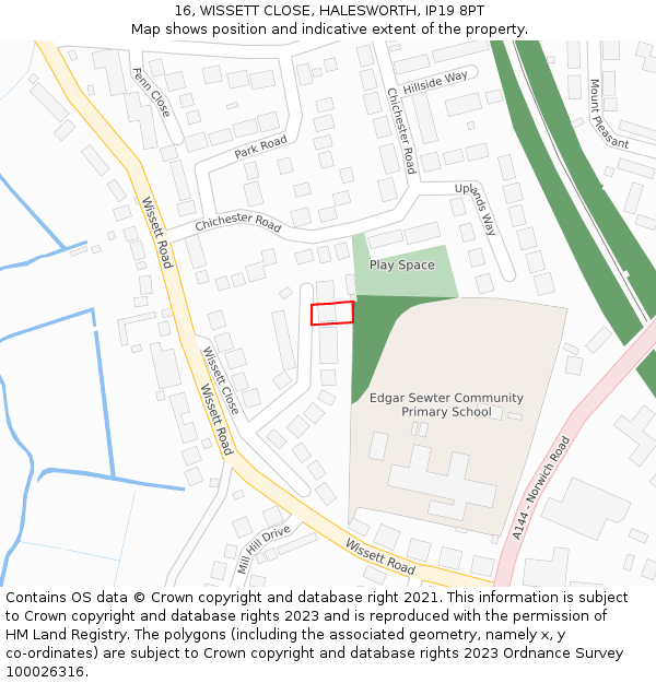 16, WISSETT CLOSE, HALESWORTH, IP19 8PT: Location map and indicative extent of plot