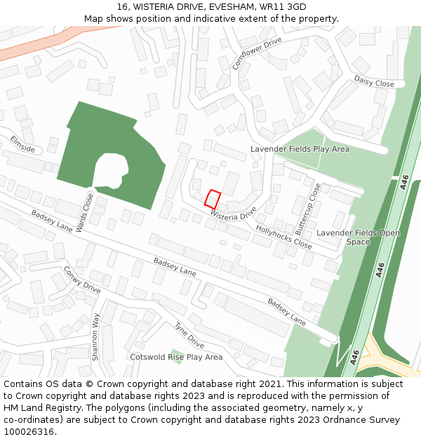 16, WISTERIA DRIVE, EVESHAM, WR11 3GD: Location map and indicative extent of plot