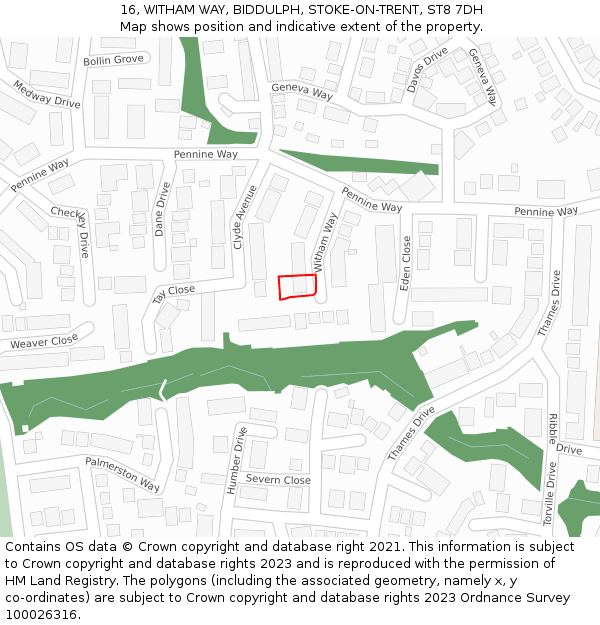 16, WITHAM WAY, BIDDULPH, STOKE-ON-TRENT, ST8 7DH: Location map and indicative extent of plot