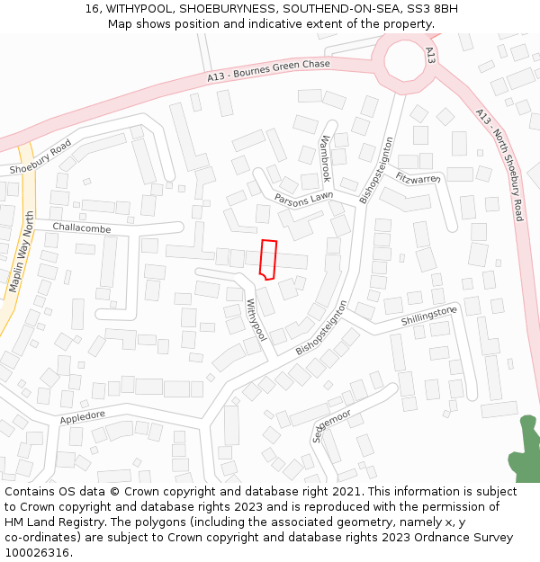 16, WITHYPOOL, SHOEBURYNESS, SOUTHEND-ON-SEA, SS3 8BH: Location map and indicative extent of plot