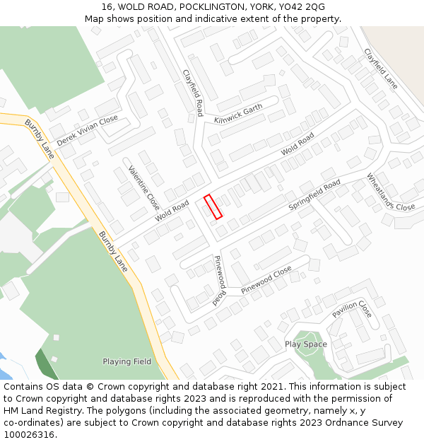 16, WOLD ROAD, POCKLINGTON, YORK, YO42 2QG: Location map and indicative extent of plot