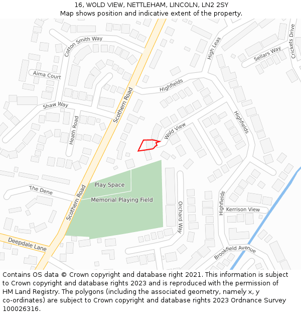 16, WOLD VIEW, NETTLEHAM, LINCOLN, LN2 2SY: Location map and indicative extent of plot