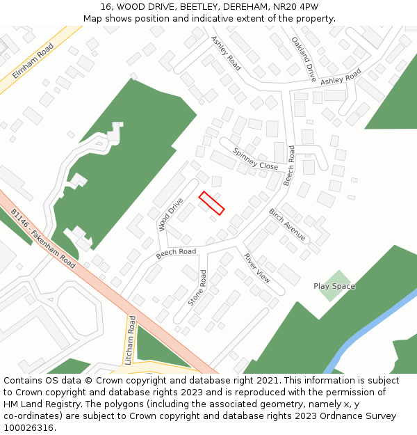 16, WOOD DRIVE, BEETLEY, DEREHAM, NR20 4PW: Location map and indicative extent of plot