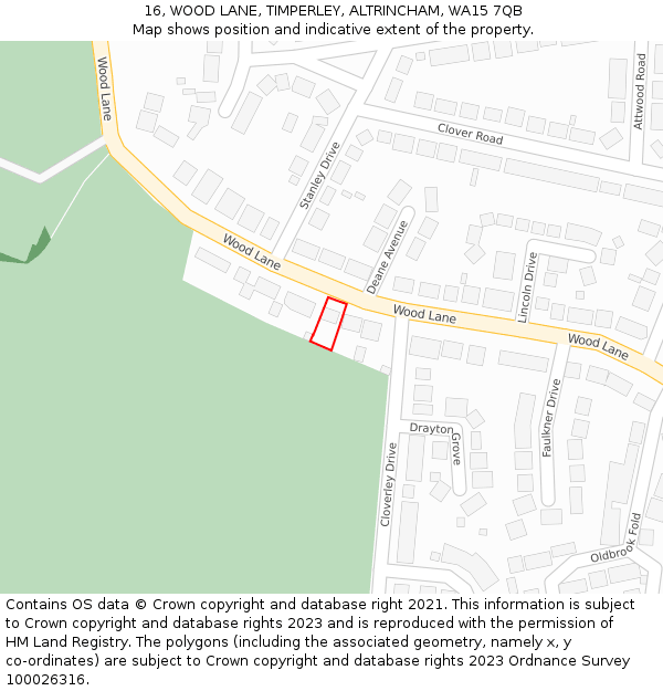 16, WOOD LANE, TIMPERLEY, ALTRINCHAM, WA15 7QB: Location map and indicative extent of plot