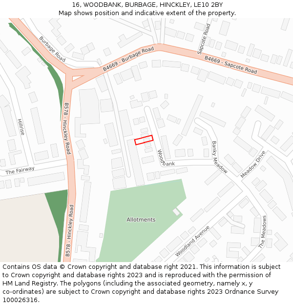 16, WOODBANK, BURBAGE, HINCKLEY, LE10 2BY: Location map and indicative extent of plot