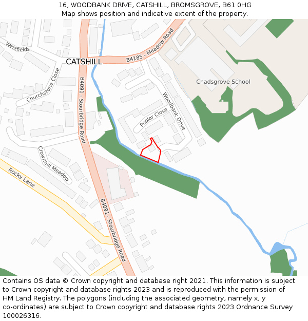 16, WOODBANK DRIVE, CATSHILL, BROMSGROVE, B61 0HG: Location map and indicative extent of plot