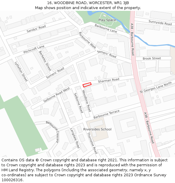 16, WOODBINE ROAD, WORCESTER, WR1 3JB: Location map and indicative extent of plot