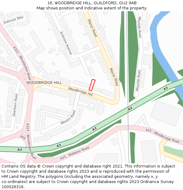 16, WOODBRIDGE HILL, GUILDFORD, GU2 9AB: Location map and indicative extent of plot