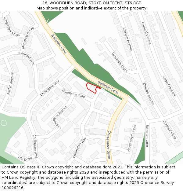 16, WOODBURN ROAD, STOKE-ON-TRENT, ST6 8GB: Location map and indicative extent of plot