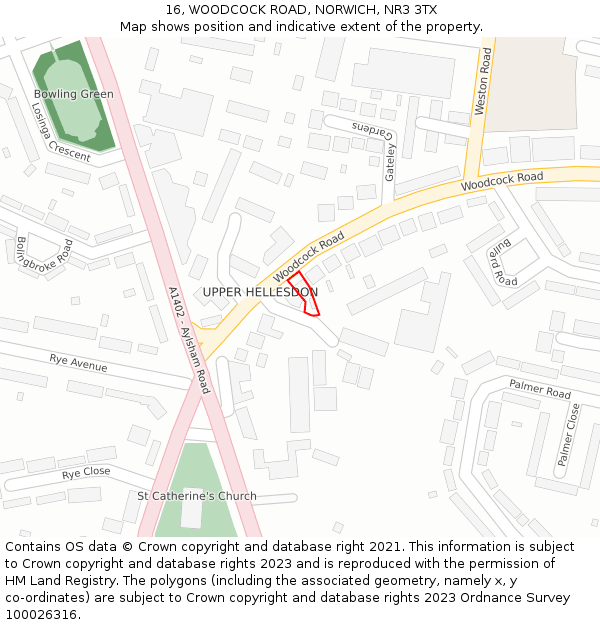 16, WOODCOCK ROAD, NORWICH, NR3 3TX: Location map and indicative extent of plot