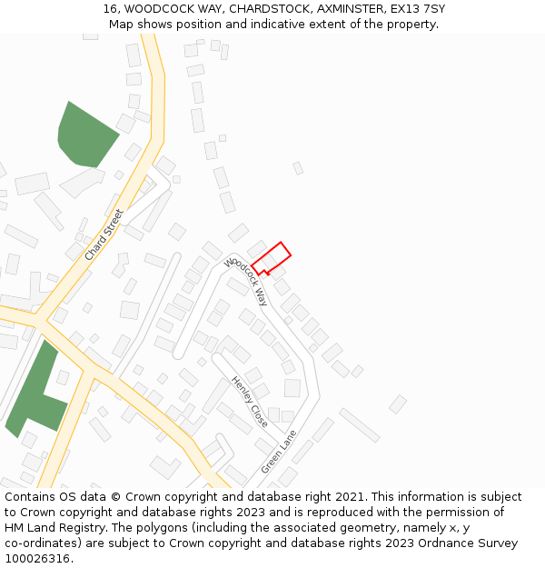 16, WOODCOCK WAY, CHARDSTOCK, AXMINSTER, EX13 7SY: Location map and indicative extent of plot