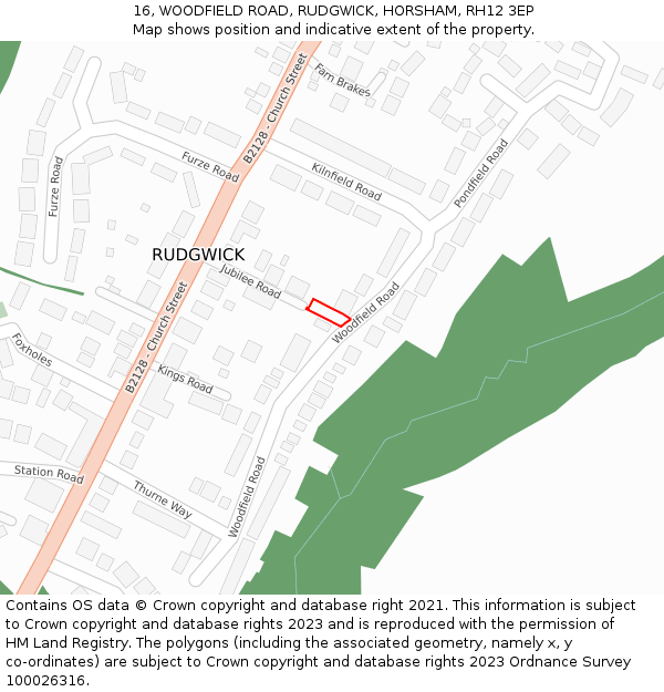 16, WOODFIELD ROAD, RUDGWICK, HORSHAM, RH12 3EP: Location map and indicative extent of plot