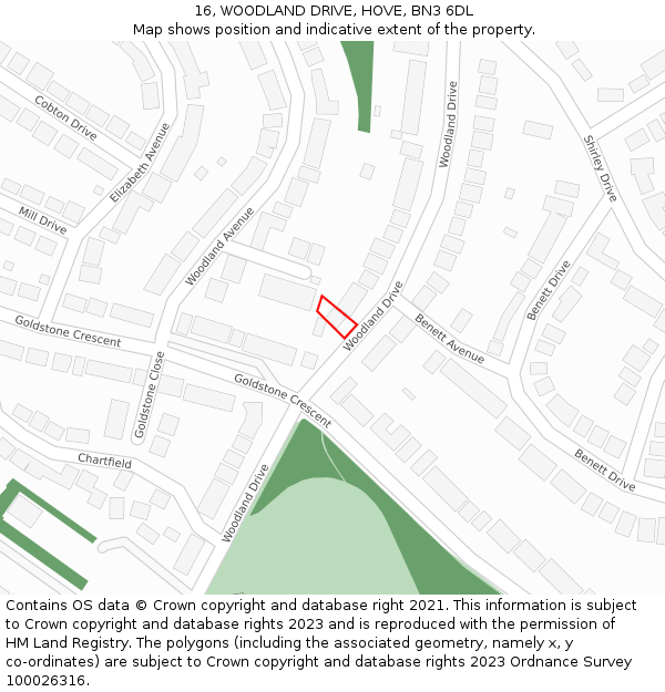 16, WOODLAND DRIVE, HOVE, BN3 6DL: Location map and indicative extent of plot