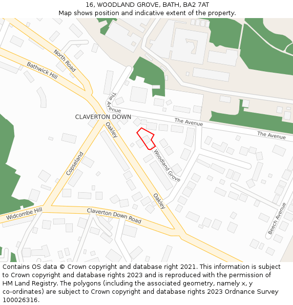 16, WOODLAND GROVE, BATH, BA2 7AT: Location map and indicative extent of plot