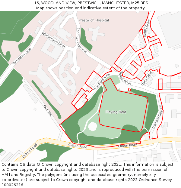 16, WOODLAND VIEW, PRESTWICH, MANCHESTER, M25 3ES: Location map and indicative extent of plot