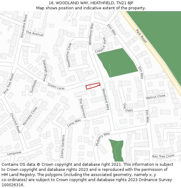 16, WOODLAND WAY, HEATHFIELD, TN21 8JP: Location map and indicative extent of plot