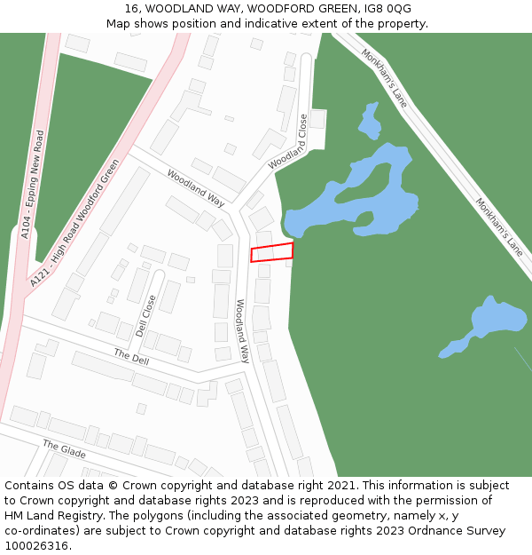 16, WOODLAND WAY, WOODFORD GREEN, IG8 0QG: Location map and indicative extent of plot