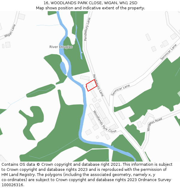 16, WOODLANDS PARK CLOSE, WIGAN, WN1 2SD: Location map and indicative extent of plot