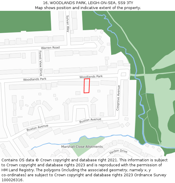 16, WOODLANDS PARK, LEIGH-ON-SEA, SS9 3TY: Location map and indicative extent of plot