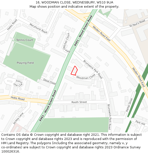 16, WOODMAN CLOSE, WEDNESBURY, WS10 9UA: Location map and indicative extent of plot