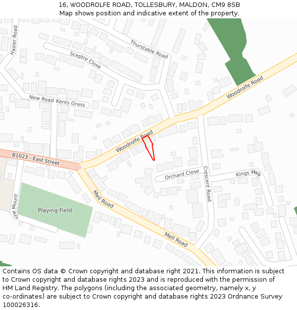 16, WOODROLFE ROAD, TOLLESBURY, MALDON, CM9 8SB: Location map and indicative extent of plot