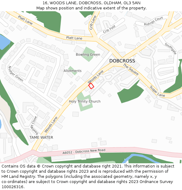 16, WOODS LANE, DOBCROSS, OLDHAM, OL3 5AN: Location map and indicative extent of plot