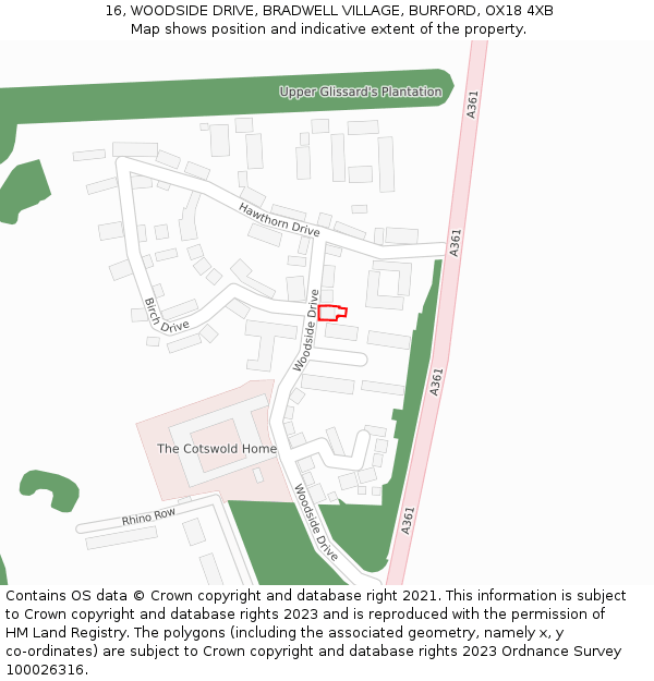 16, WOODSIDE DRIVE, BRADWELL VILLAGE, BURFORD, OX18 4XB: Location map and indicative extent of plot