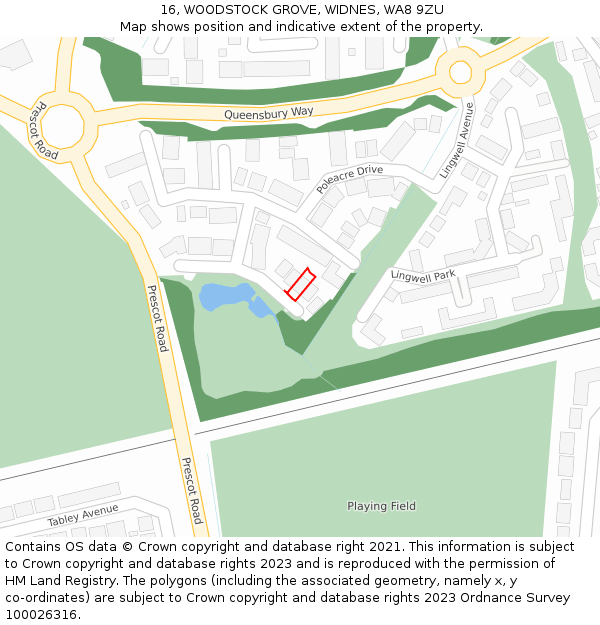 16, WOODSTOCK GROVE, WIDNES, WA8 9ZU: Location map and indicative extent of plot