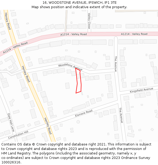 16, WOODSTONE AVENUE, IPSWICH, IP1 3TE: Location map and indicative extent of plot