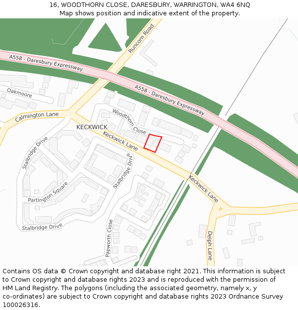 16, WOODTHORN CLOSE, DARESBURY, WARRINGTON, WA4 6NQ: Location map and indicative extent of plot