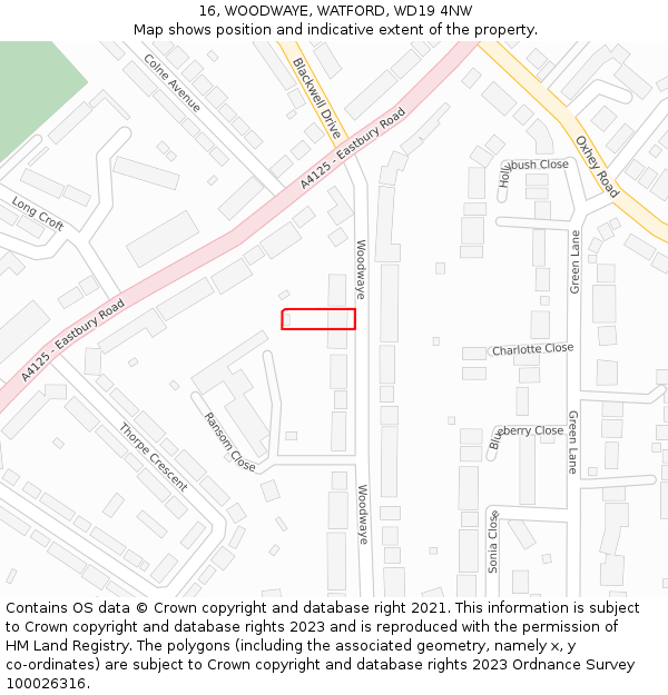 16, WOODWAYE, WATFORD, WD19 4NW: Location map and indicative extent of plot