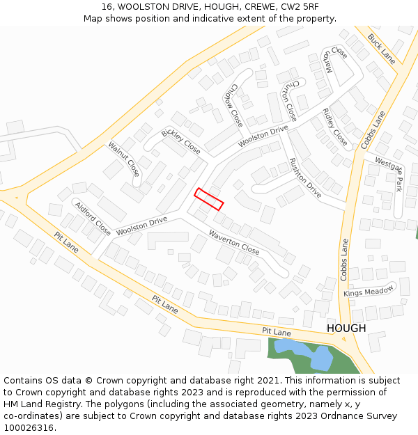 16, WOOLSTON DRIVE, HOUGH, CREWE, CW2 5RF: Location map and indicative extent of plot