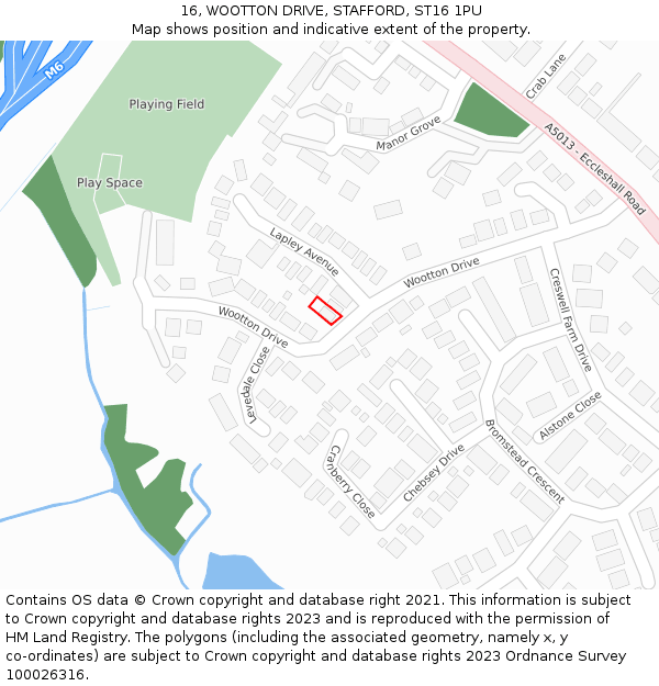 16, WOOTTON DRIVE, STAFFORD, ST16 1PU: Location map and indicative extent of plot