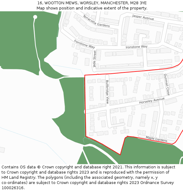 16, WOOTTON MEWS, WORSLEY, MANCHESTER, M28 3YE: Location map and indicative extent of plot