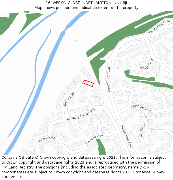 16, WREKIN CLOSE, NORTHAMPTON, NN4 8JL: Location map and indicative extent of plot