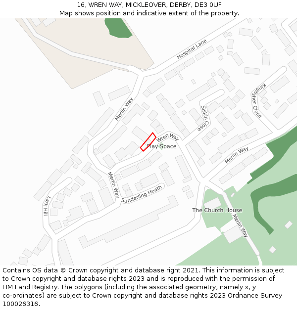 16, WREN WAY, MICKLEOVER, DERBY, DE3 0UF: Location map and indicative extent of plot