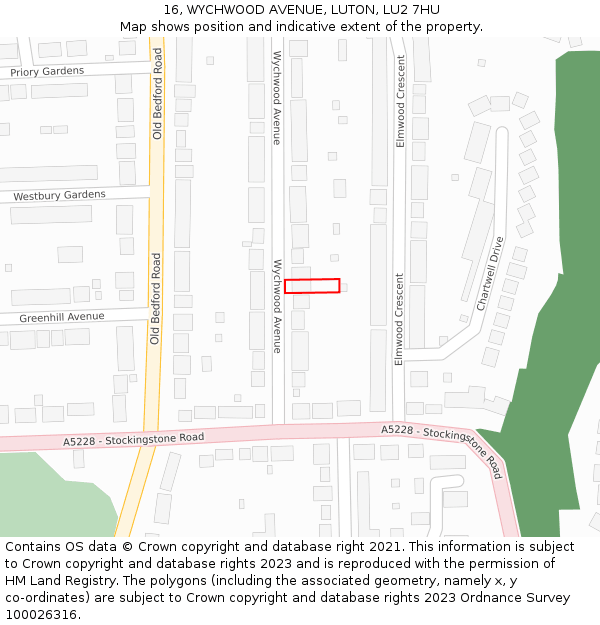 16, WYCHWOOD AVENUE, LUTON, LU2 7HU: Location map and indicative extent of plot