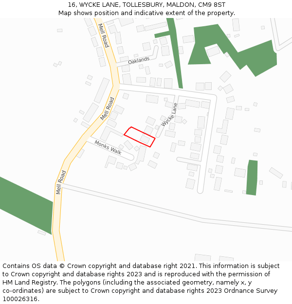 16, WYCKE LANE, TOLLESBURY, MALDON, CM9 8ST: Location map and indicative extent of plot