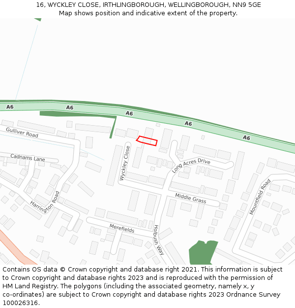 16, WYCKLEY CLOSE, IRTHLINGBOROUGH, WELLINGBOROUGH, NN9 5GE: Location map and indicative extent of plot