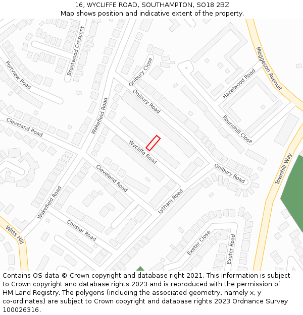 16, WYCLIFFE ROAD, SOUTHAMPTON, SO18 2BZ: Location map and indicative extent of plot