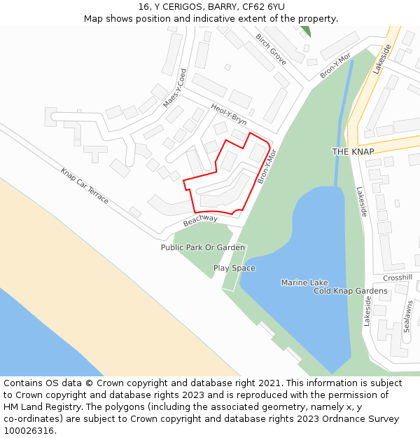 16, Y CERIGOS, BARRY, CF62 6YU: Location map and indicative extent of plot