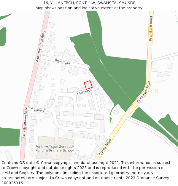 16, Y LLANERCH, PONTLLIW, SWANSEA, SA4 9DR: Location map and indicative extent of plot