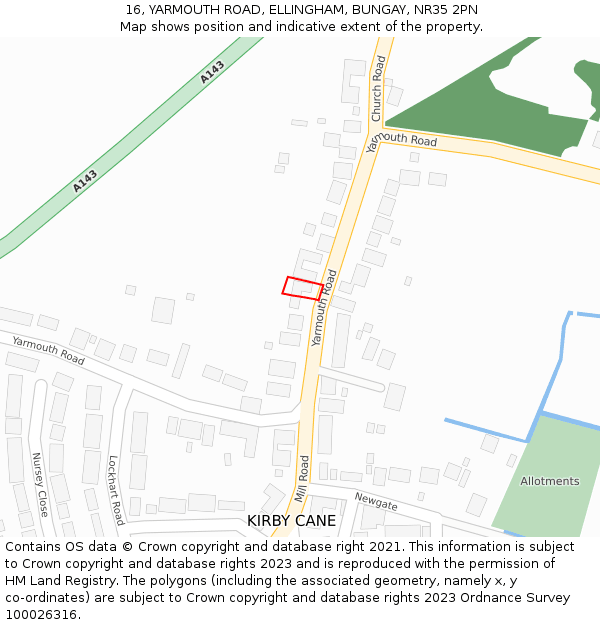 16, YARMOUTH ROAD, ELLINGHAM, BUNGAY, NR35 2PN: Location map and indicative extent of plot