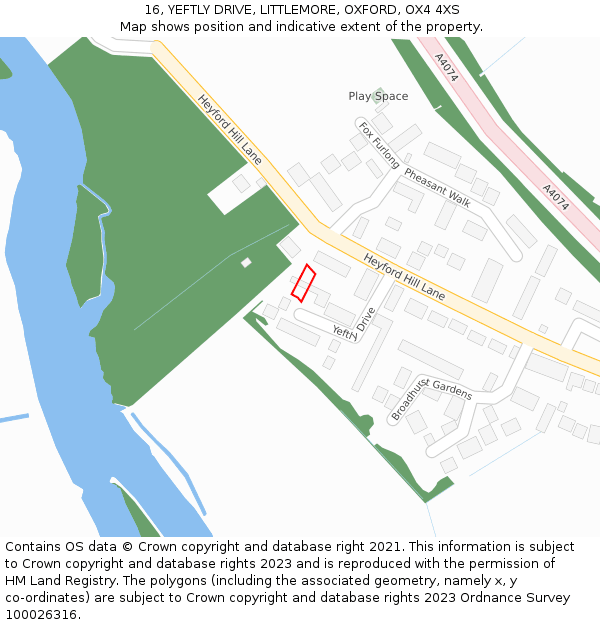 16, YEFTLY DRIVE, LITTLEMORE, OXFORD, OX4 4XS: Location map and indicative extent of plot