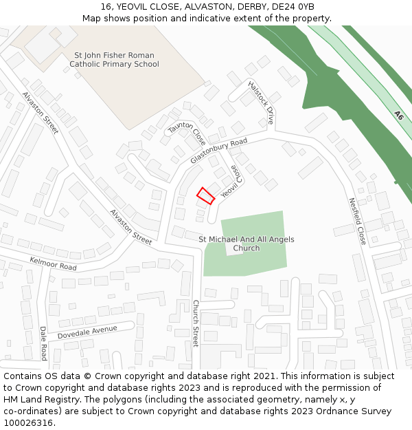 16, YEOVIL CLOSE, ALVASTON, DERBY, DE24 0YB: Location map and indicative extent of plot